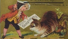 1880's Wheeler & Wilson Mfg. Co. Sewing Tiny Colonial Man Giant Curious Cat P38