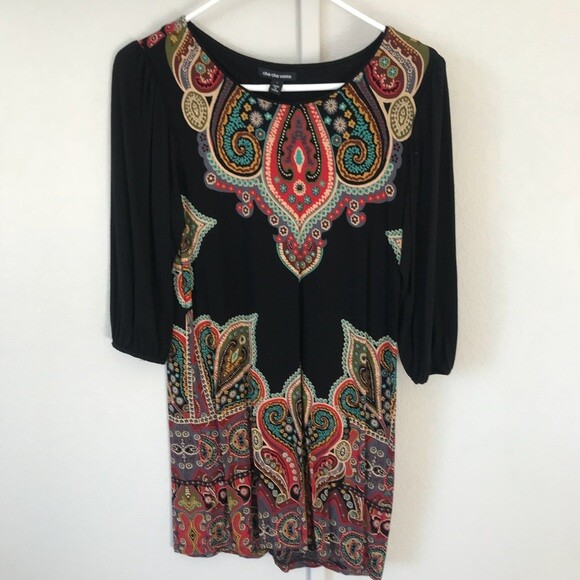 CHA CHA VENTE BLACK LONG SLEEVE PAISLEY DRESS Indian Midi Women's small |  eBay