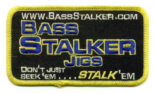 Bass Stalker Jigs Black Patch Iron-On 2.5" x 4.5" Fishing Lures