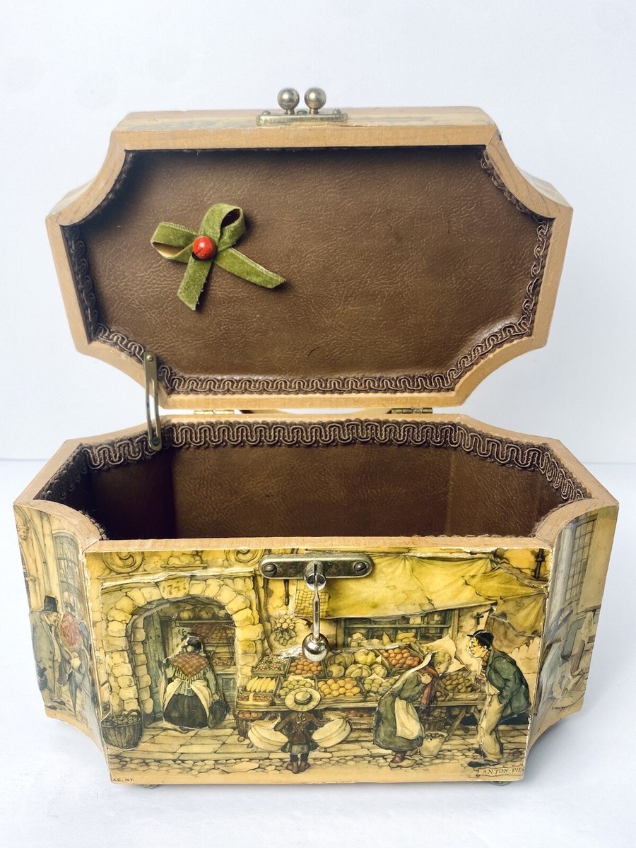 Vintage Anton Pieck Box Purse 3D Decoupage Wood 9