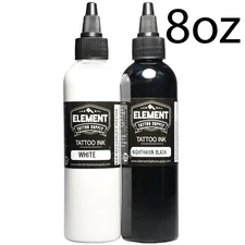 Tattoo Ink Set 8oz Black & White Element Tattoo Supply USA Made Lining Highlight