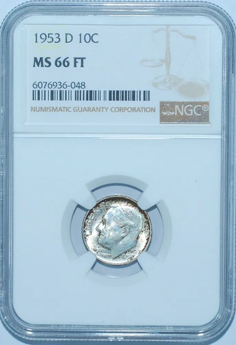 1953 D NGC MS66FT Full Torch Roosevelt Silver Dime