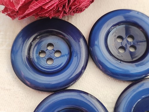 Lot Of 6 Large Vintage Blue Buttons With 3.3 Cm Holes For Coats Ref 211 - Picture 4 of 7
