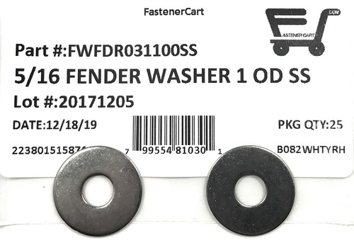 (25) 5/16 ID x 1 OD Stainless Steel Fender Washer Large OD Washers SS 18-8 - Picture 2 of 5