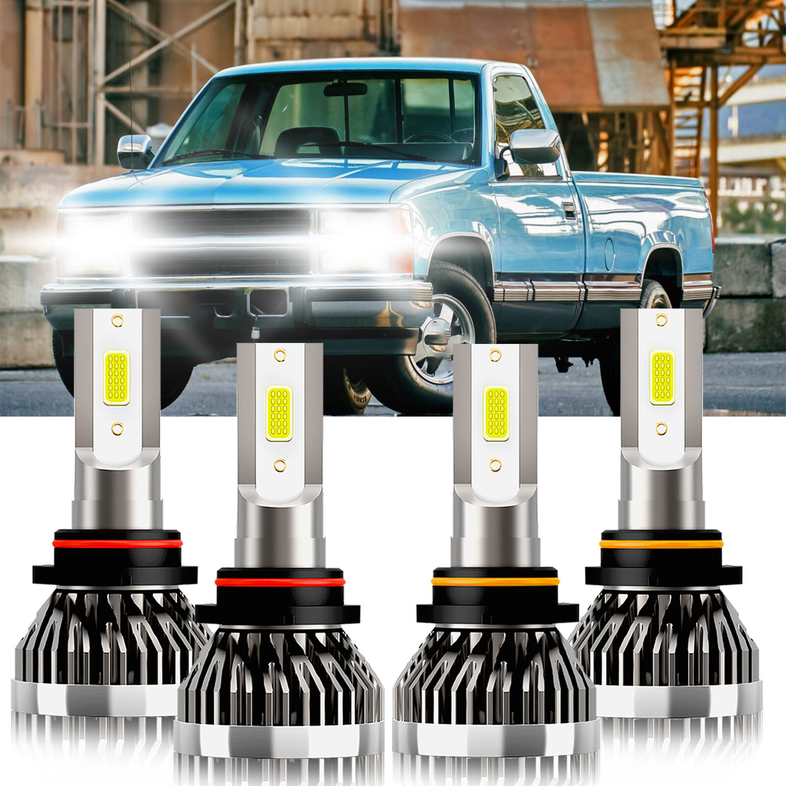 For GMC C1500 Suburban 1992-1999 4x LED Headlight Hi Low Beam Bulbs 100W 10000LM
