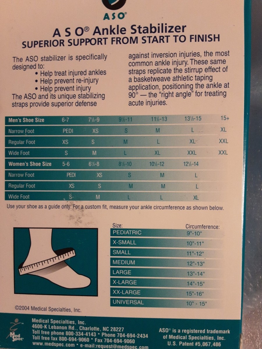 Med Spec 223612 ASO Ankle Stabilizer - Small- Black New in