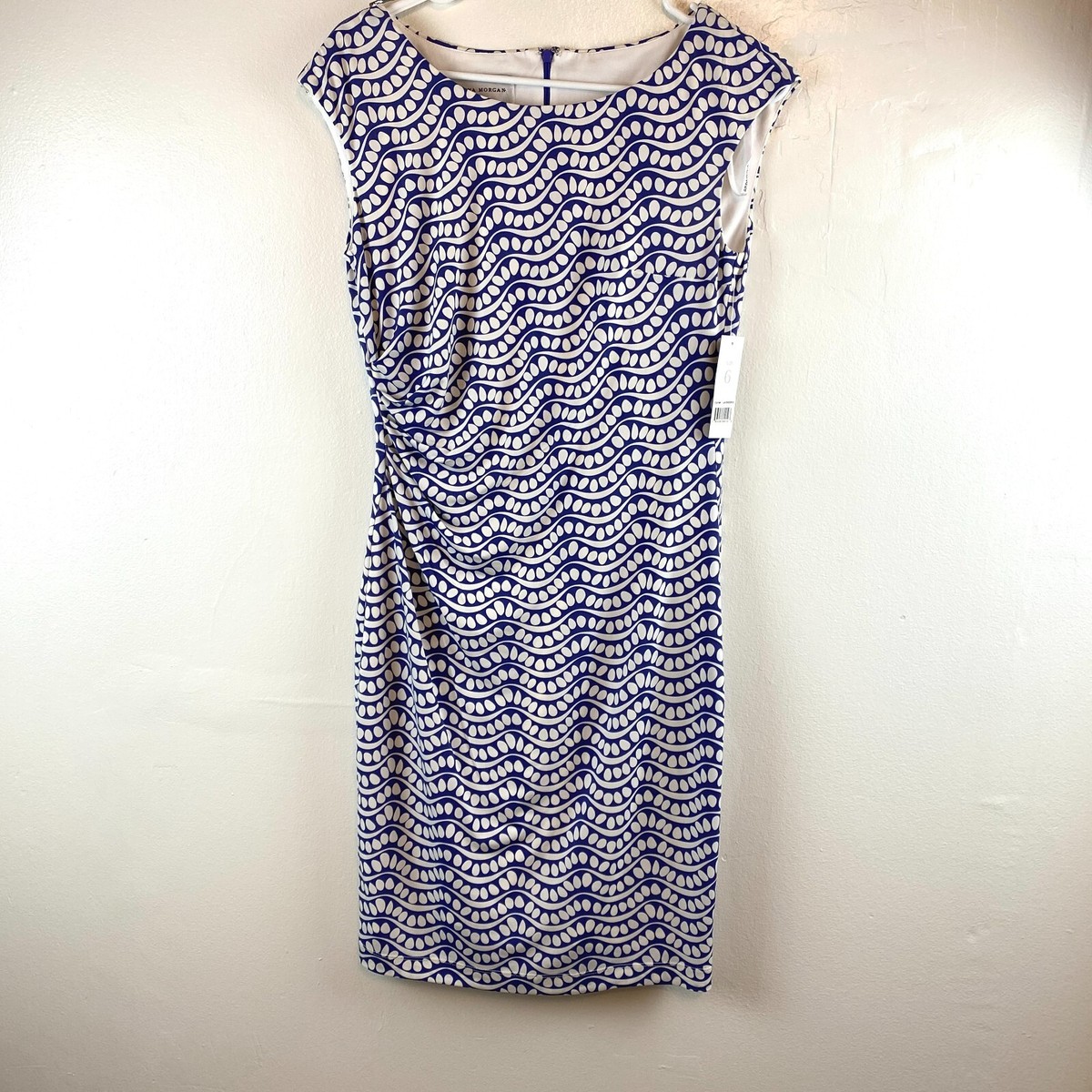 Donna Morgan Darleene Jersey Dress Purple Geometric Print Waves Size 6 Office