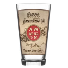 GIPPS BREWERY, PEORIA ILL, AMBERLIN BEER, Custom Printed 16oz PINT GLASS