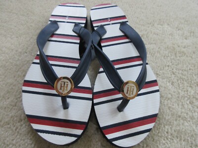 Tommy Hilfiger Rosee 77-Z White Stripe Combination Flip Flop Various Sizes New