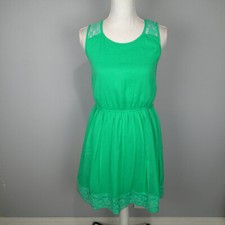 Zara Trafaluc Women's Green Polka Dot Dress w Lace Size s sleeveless 