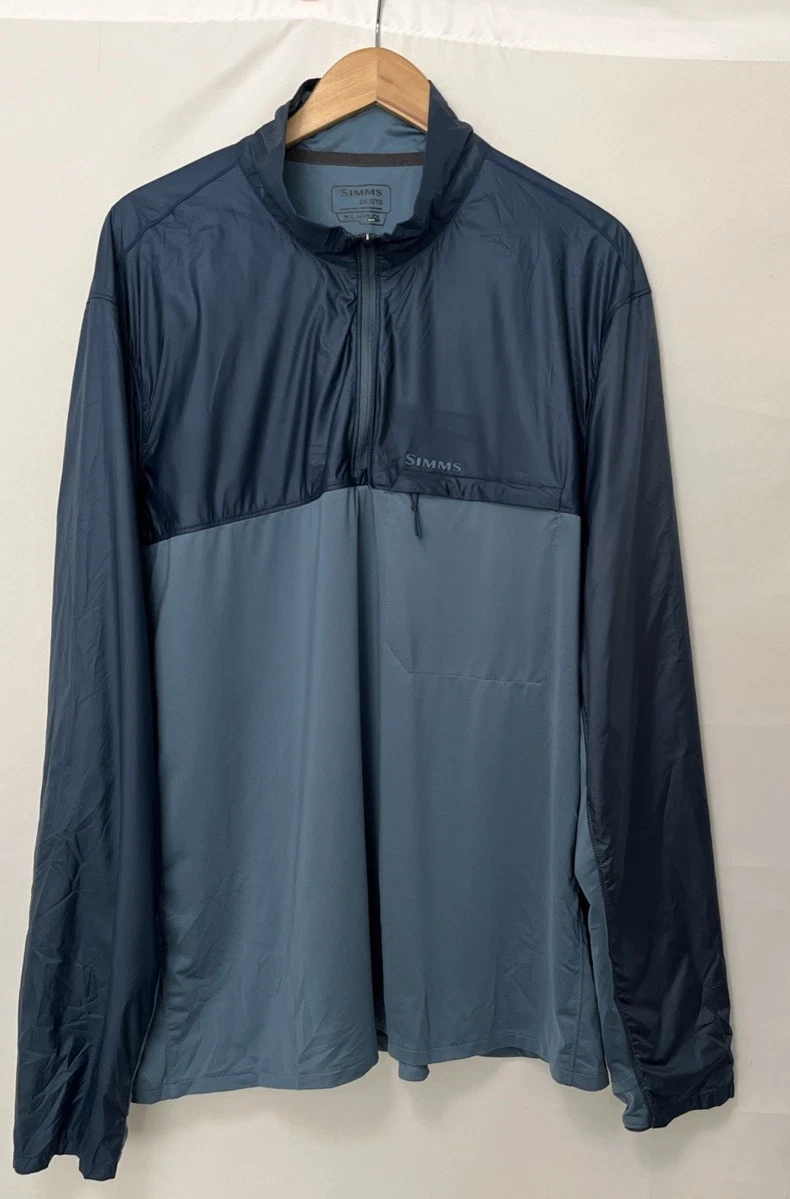 Simms Fishing SolarFlex Windbreaker Men's 2XL Blue Lightweight 1/4 Zip UPF 50
