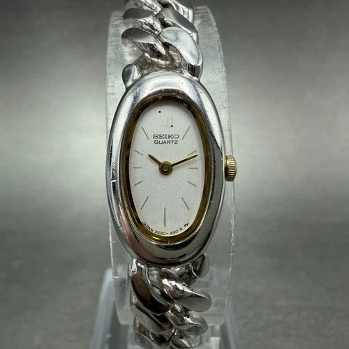 Seiko Watch Women 13mm Silver Dial Silver Tone Oval 2E20-6269 New Battery