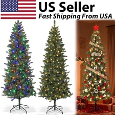 6ft/7.5ft/9ft Artificial Pre-Lit Pencil Christmas Tree with 2 Color LED Light