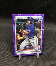 2020 Bowman Chrome SAPPHIRE Leody Taveras /20 PURPLE SSP Rookie Card No. BCP-127. rookie card picture