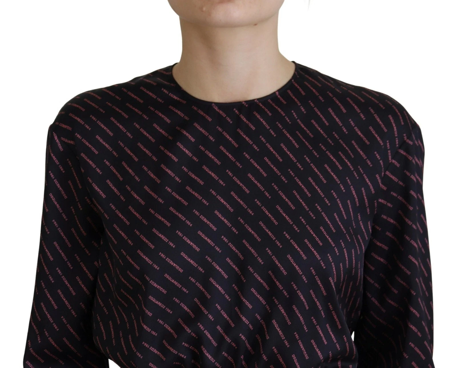 DSQUARED2 Mini abito donna Dsquared² nero stampa logo maniche lunghe linea A autentico