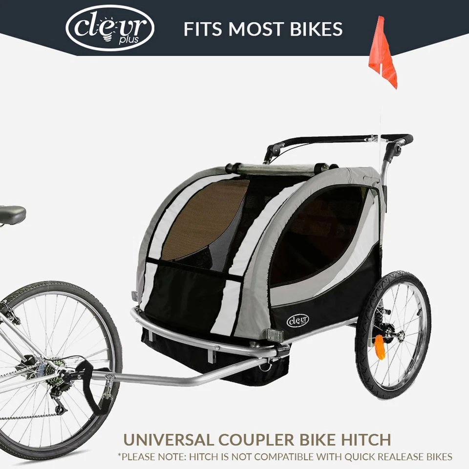 ClevrPlus Deluxe 3 en 1 Doble Asiento Bicicleta Remolque Cochecito Jogger para Niños, Gris Foto 2 de 4
