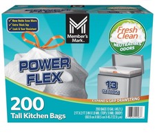 Member's Mark Power Flex 13-Gallon Tall Kitchen Trash Bags, Fresh Scent, 200 ct.