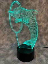 LED 3D Dolphin Illusion Night Light Lamp USB 4-Color Static or Rotating Glow 🐬