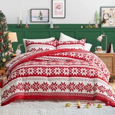 Christmas Striped Comforter Set Queen Queen - 88x88 inches Striped Snowflake