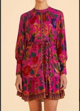 Farm Rio Sweet Forest Mini Dress Size XS Mushroom Floral Bird Print Colorful