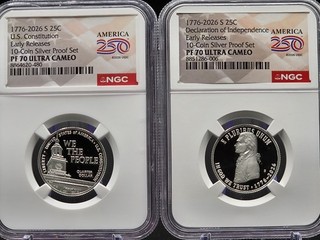 2 Quarters 1776 2026 S 25C SILVER NGC PF 70 UC AMERICA 250 Early Releases