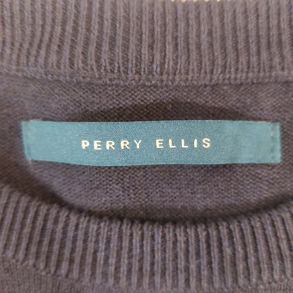 Perry Ellis Mens Sweater 2X Blue Gray Striped Crew Neck Long Sleeve Knit NWT - Image 3 of 4