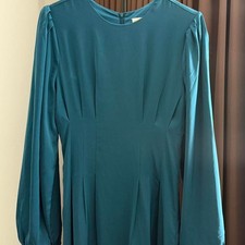 Veiled New York Teal Blue Long Sleeve Pleated Modest Maxi Dress Womens S Tall