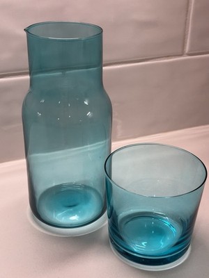 Jonathan Adler Biba Blue Bedside Carafe Glass Set Modern Drinkware Excellent 