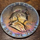 1961 D Franklin Half Dollar 90% Silver Beautiful Rainbow Tone