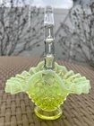 Fenton Topaz Vaseline Opalescent Hobnail 6.5 Inch Basket. No Damage.
