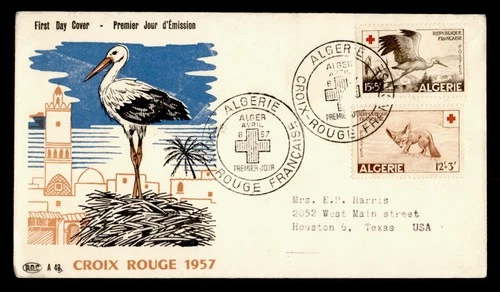DR WHO 1957 FRENCH ALGERIA FDC RED CROSS ANIMAL SEMI POST COMBO M78135