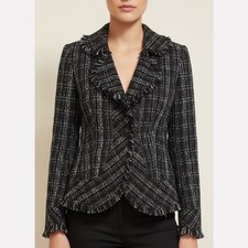 Laura Ashley Black White Fringe Vintage Blazer Size Small
