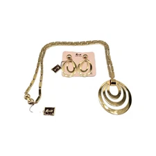 Vtg Monet Tournee 1966 Oval Spiral Gold Tone Block Chain 28" Book Piece Necklace