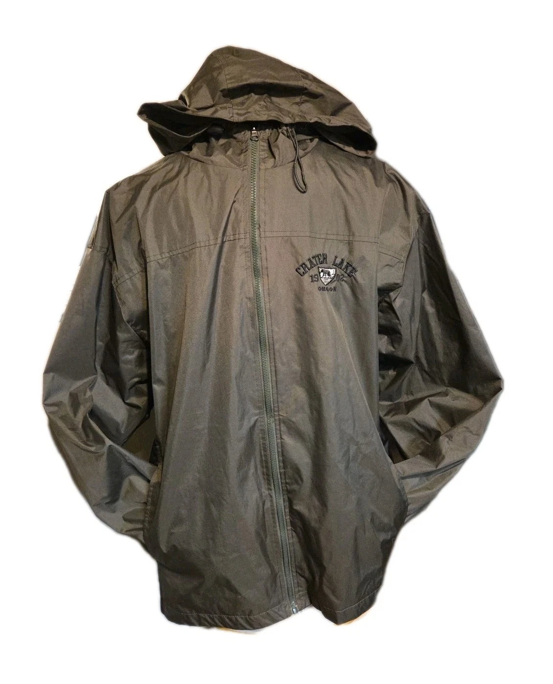 Men’s Windbreaker / Rain Jacket Size L Green/Black ( Crater Lake Oregon )