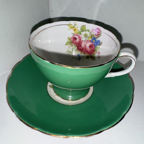 1940’s Foleys Green Tea Cup Malvern Foot & Saucer English Floral China #12 - Bild 5 von 10