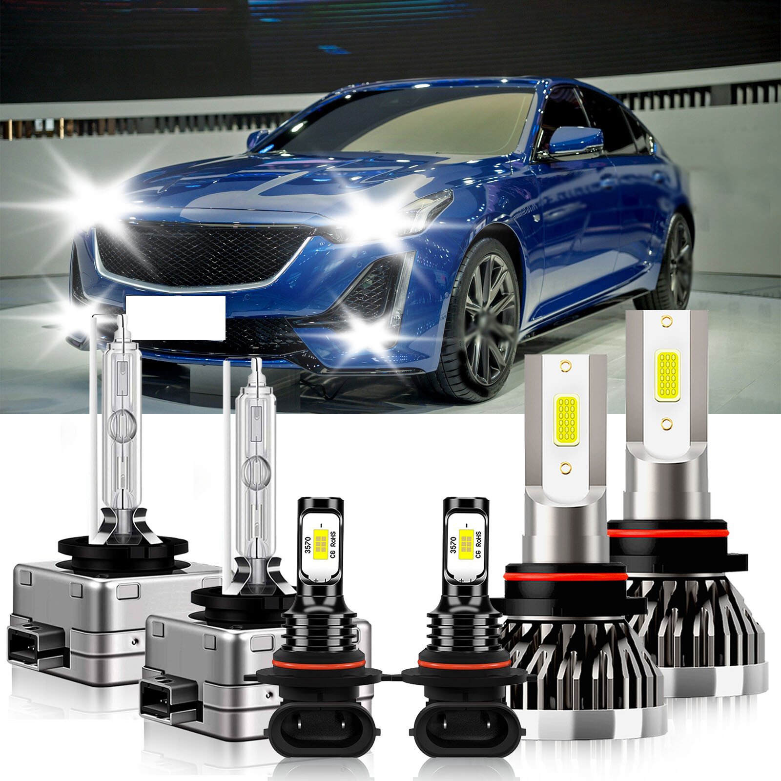 For Cadillac CTS 2003-2007 6x LED HID Headlight High Low Beam+Fog Light Bulb Kit