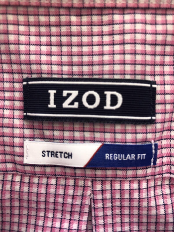 IZOD  EUC Button-Down Pink White Check Cotton Pol… - image 2
