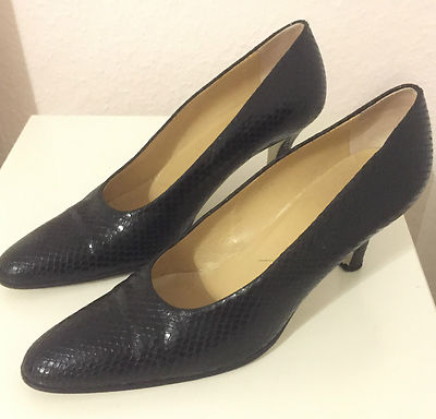 Walter Steiger Schuhe Pumps Leder Schlangenprint Schwarz handmade in Italy 38,5