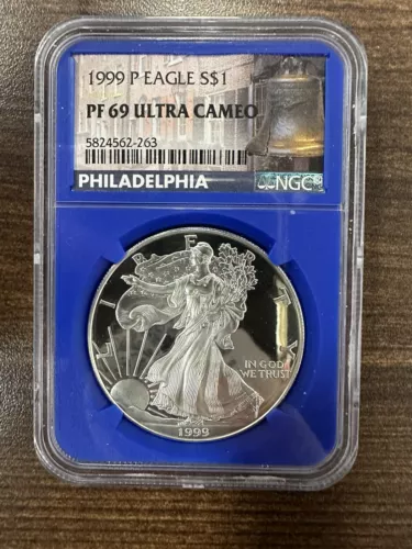 1999 P PROOF SILVER EAGLE NGC PF69 ULTRA CAMEO CLASSIC BROWN LABEL