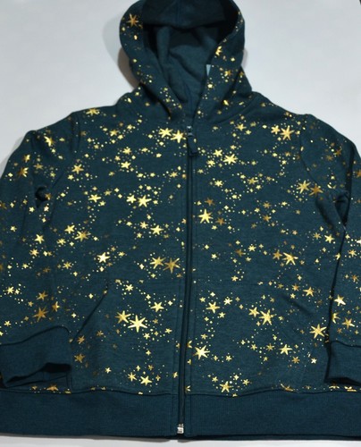 Cat & Jack Girls Youth Zip Up Fleece Hoodie Jacket XXL 18 Teal Green Gold Stars - Picture 2 of 10