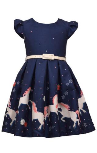 Bonnie Jean Girls Dress Unicorn Magic Print Navy Blue Skirt with Belt - Afbeelding 1 van 1