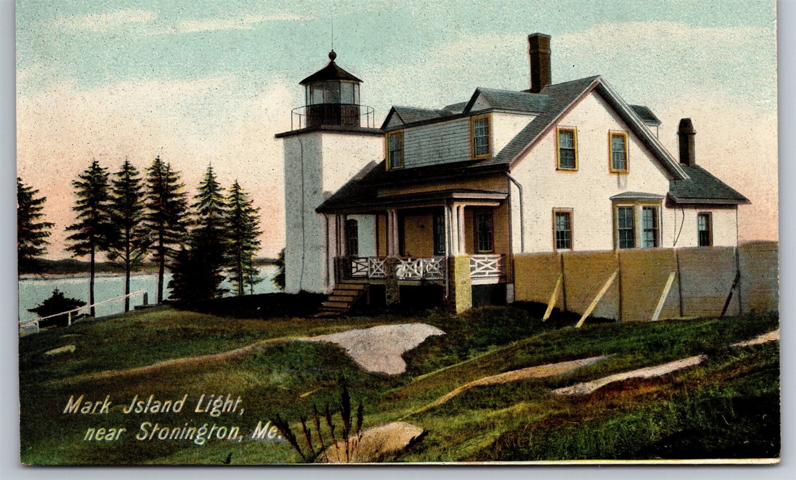 Mark Island Light Lighthouse Stonington ME C1939 To Modern Chrome Postcard Y10