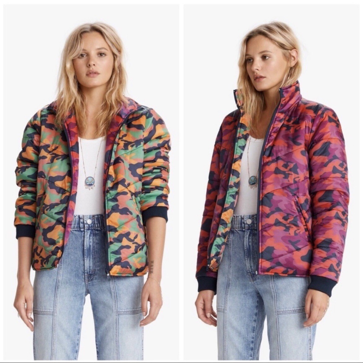 Mother Two Faced Reversible Camouflage Puffer Jacket XS