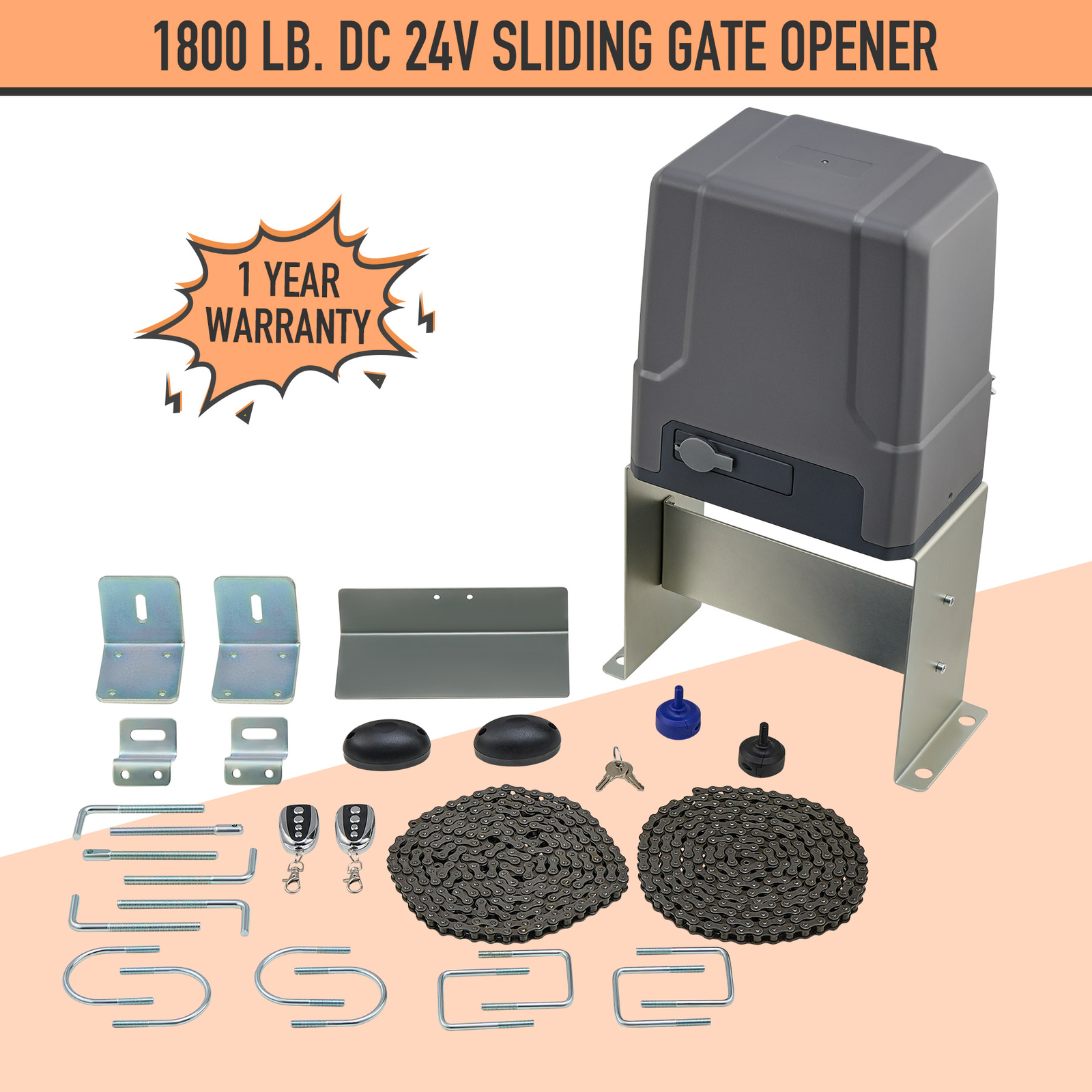 CO-Z Sliding Gate Opener Kit Electric Gate Opener w DC Motor for 1800lb ...
