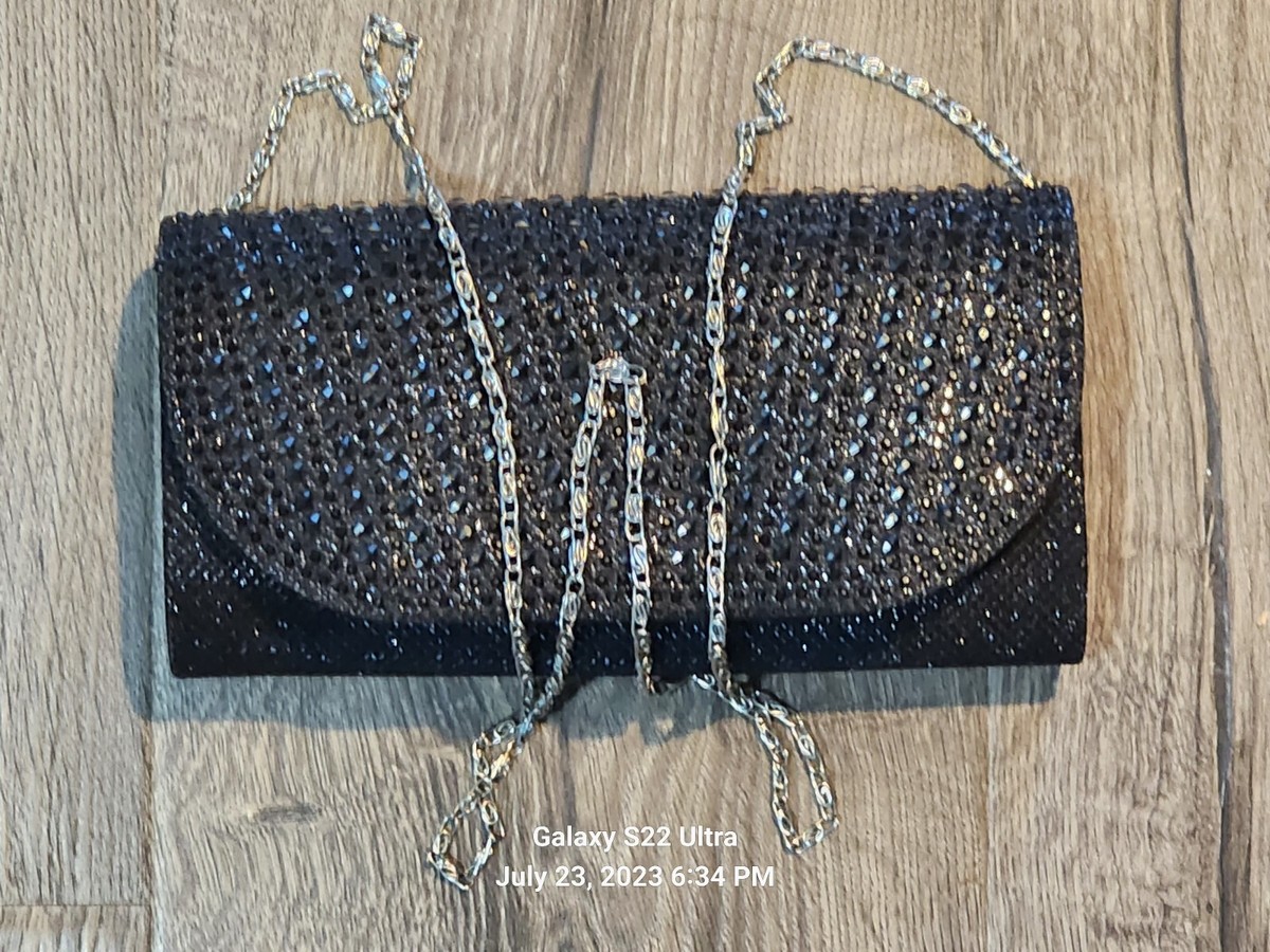Black Sparkly Diamond Party Prom Wedding Clutch Handbag With