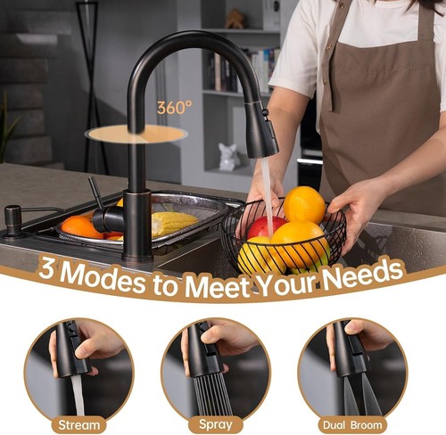 Lead-Free Oil Rubbed Bronze Kitchen Faucet with Pull Down Sprayer & Easy Install - Picture 5 of 9