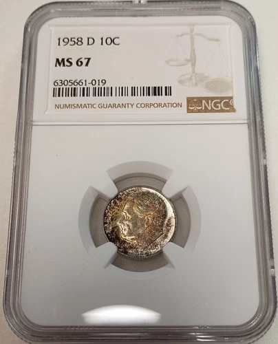 Toned 1958-D Roosevelt Dime 10C NGC MS67 #6305661-019