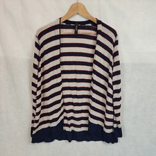Marc Cain Women's Open Cardigan Size N2 10 Grey/ Navy Striped Relaxed Draped