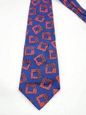 Retro Union Made Neck Tie 100 Polyester Navy Blue Red Retro Geometric Squares