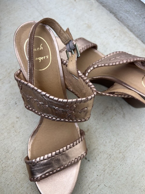 Jack Rogers Vanessa Rose Gold Raffia Wedge 10